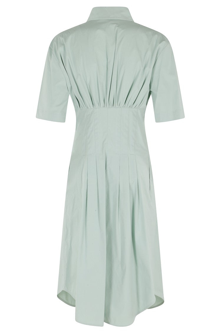 Semi Couture Green Sandra Shirt-Neck A-Line Cotton Midi Dress