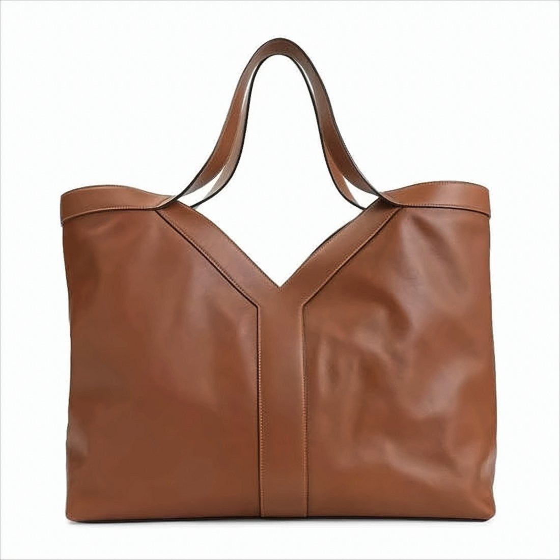 Saint Laurent Spacious Brown Calf Leather Tote Bag