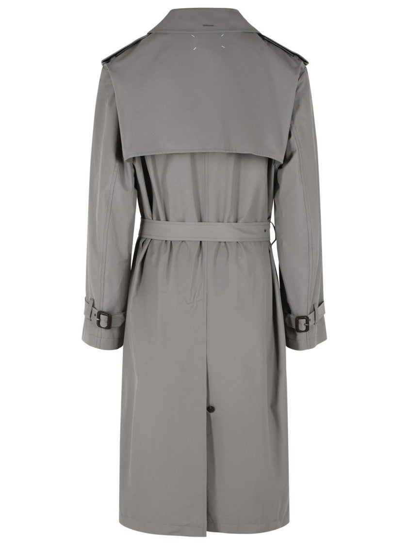 Maison Margiela Grey Cotton Blend Trench Coat With Folded Collar