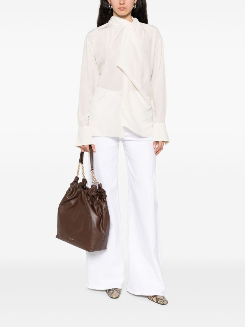 Victoria Beckham Ivory Silk Shirt With Draped Front