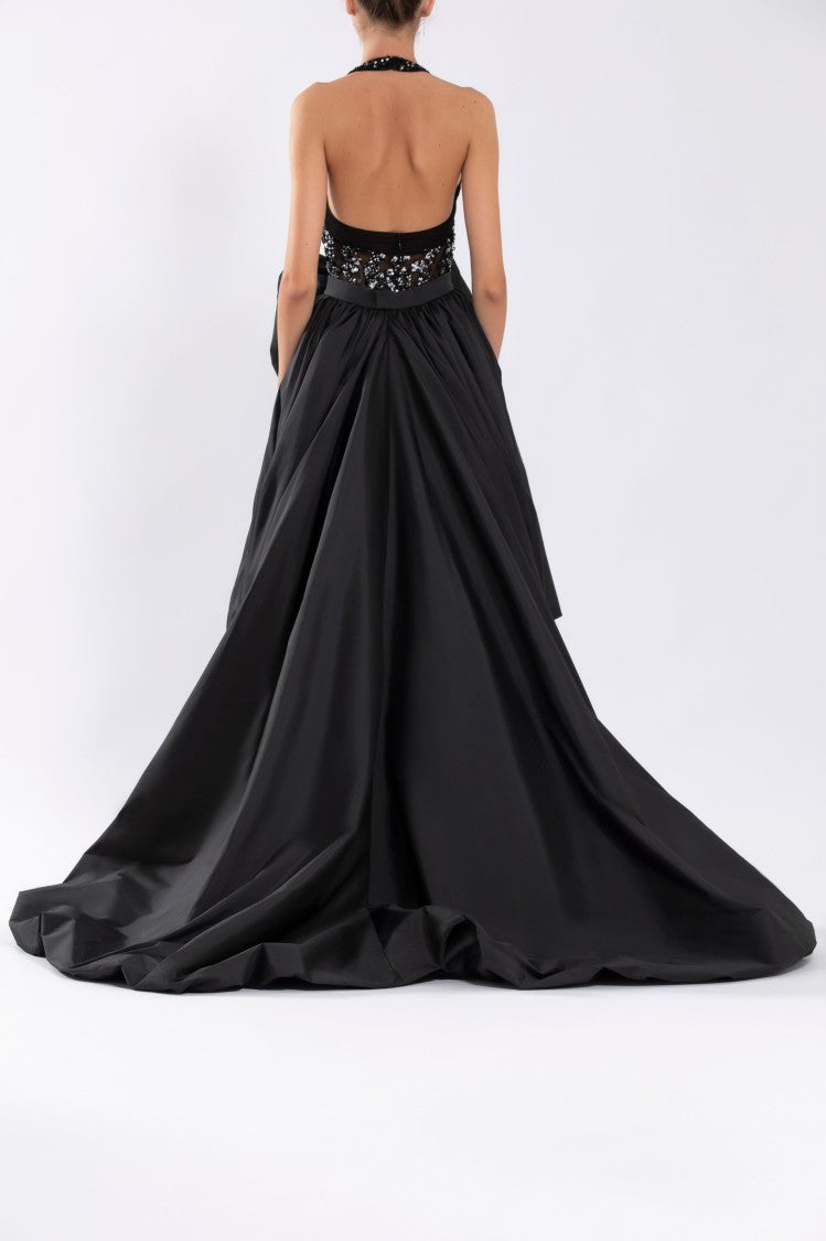 Saiid Kobeisy Tulle Beaded Jumpsuit With Halter Neckline