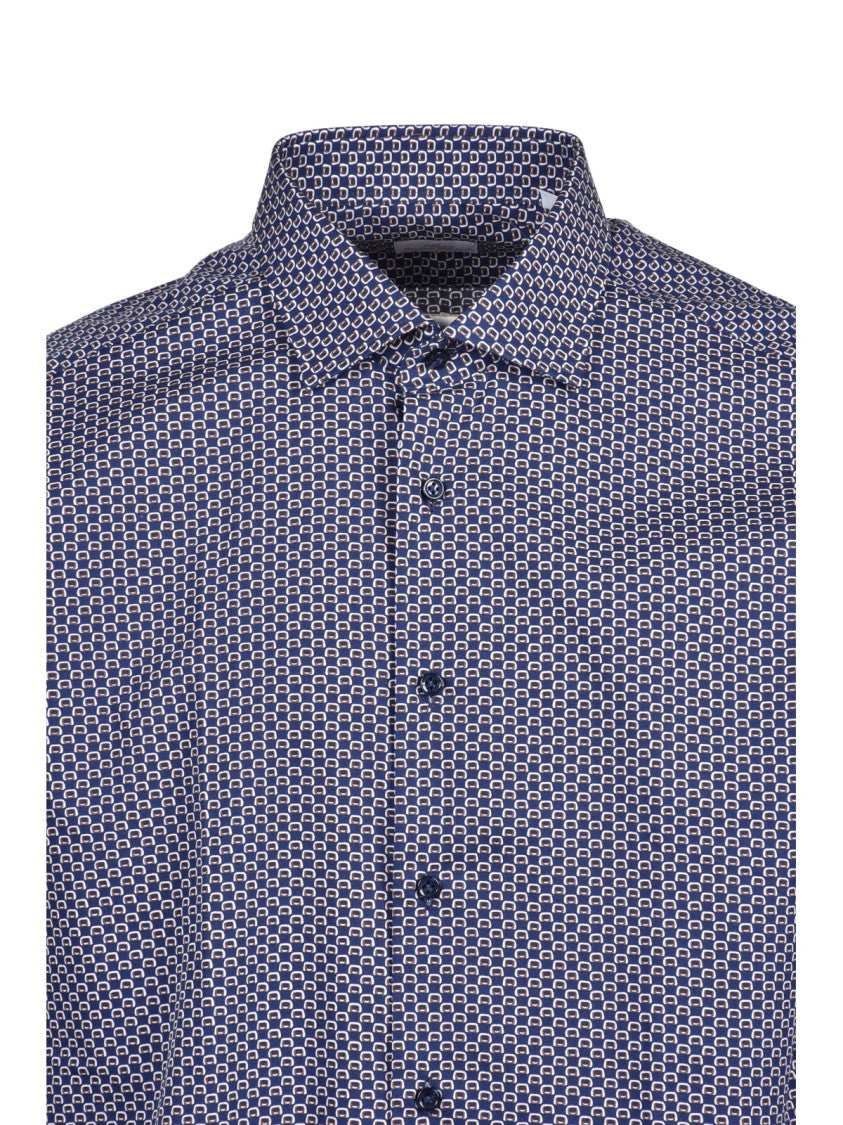 Brio Blue/Brown Geometric Print Cotton Shirt