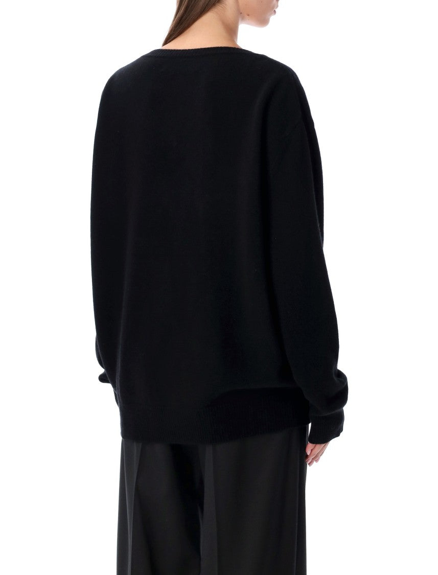 Rhea V-Neck Oversized Black Wool Cashmere Sweater