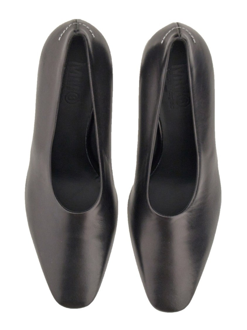 Mm6 By Maison Margiela Pointed Toe Leather Pumps With Flared Heel
