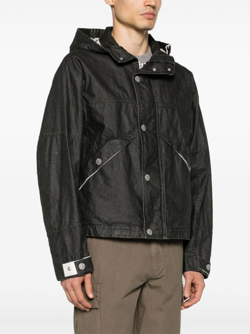 Stone Island Logo-Print Hooded Linen Jacket
