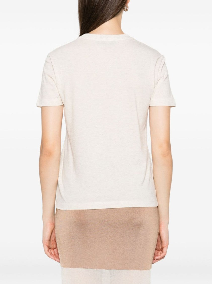 Fendi Beige Mélange Linen-Cotton Blend T-Shirt With Sequins