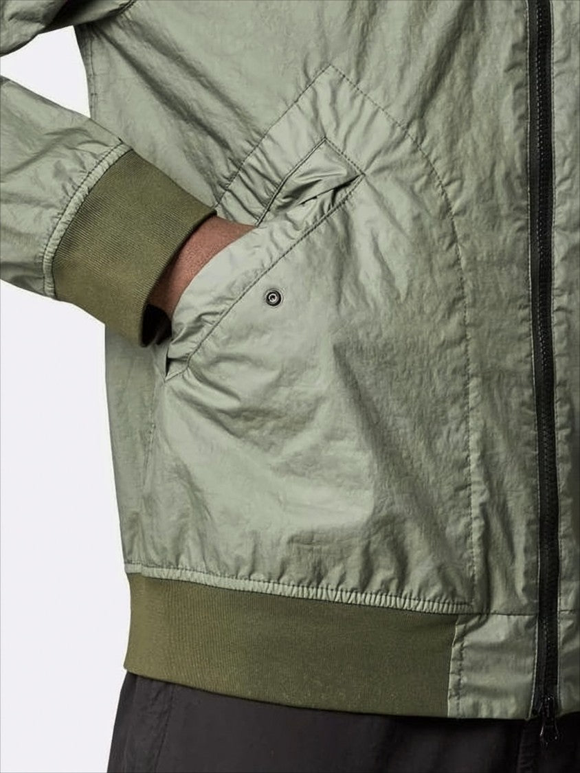 Stone Island Lightweight Crinkled Texture Bomber Jacket With Flap Pockets