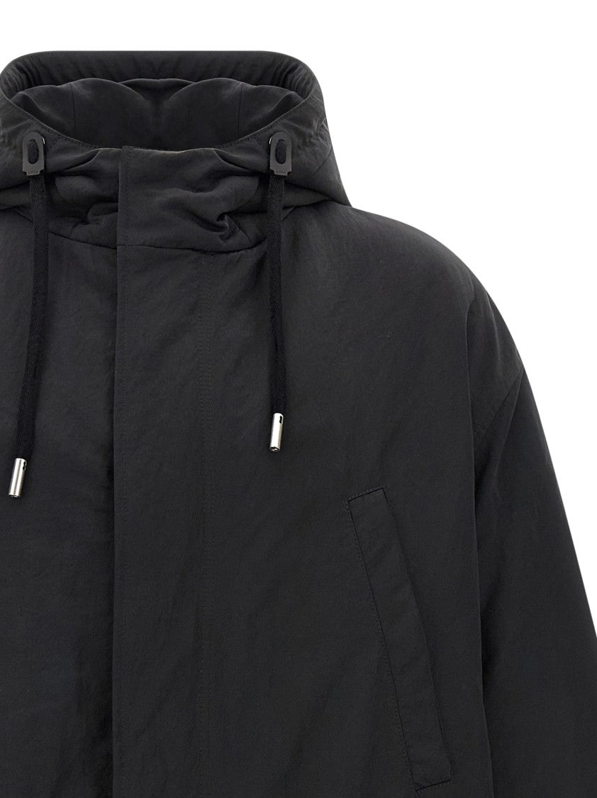 Ami Paris Padded Long Parka With Adjustable Hood And Drawstring Details