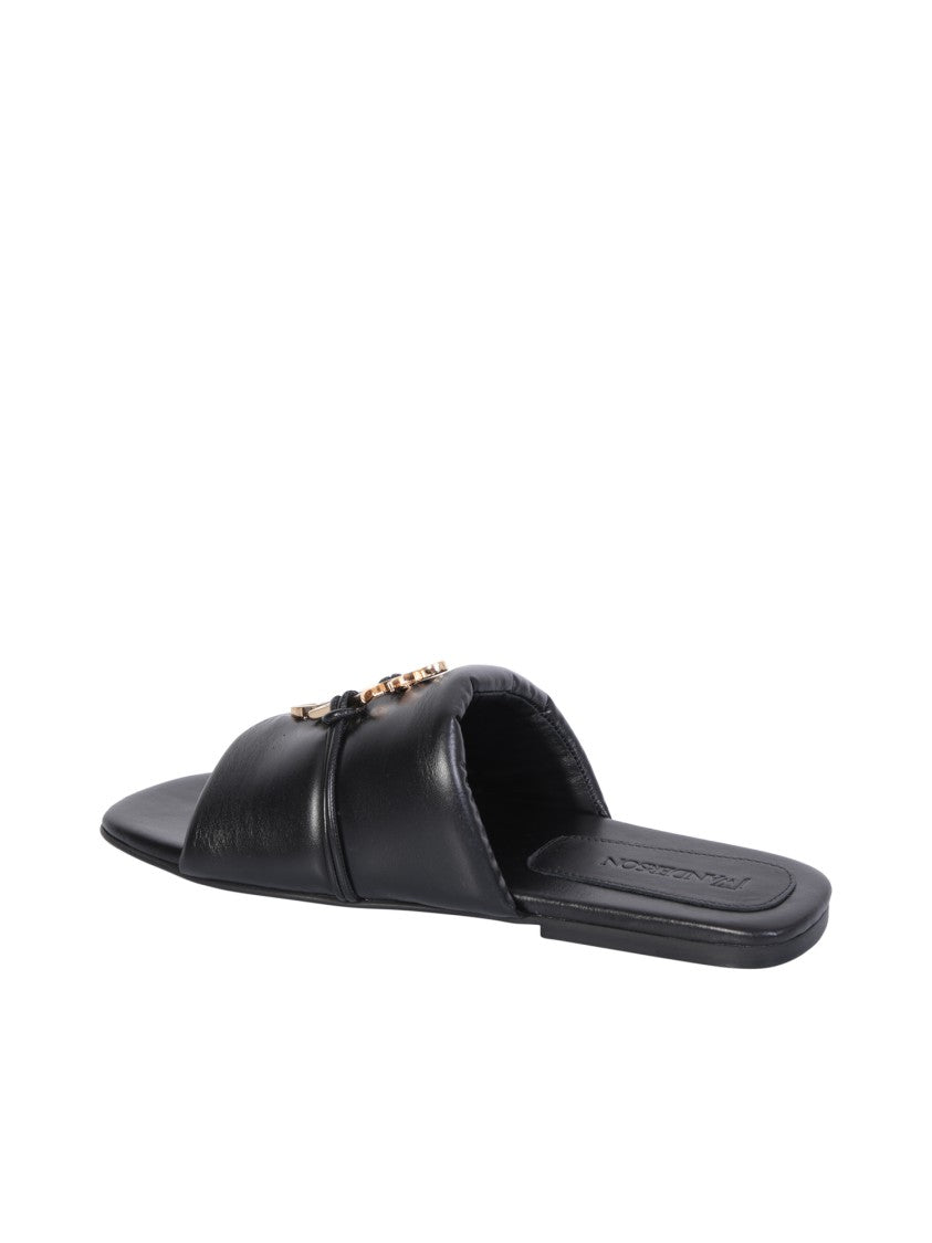 J. W. Anderson Elegant Flat Rubber Sole Sandals With Iconic Motif And Gold Tone Hardware Accents