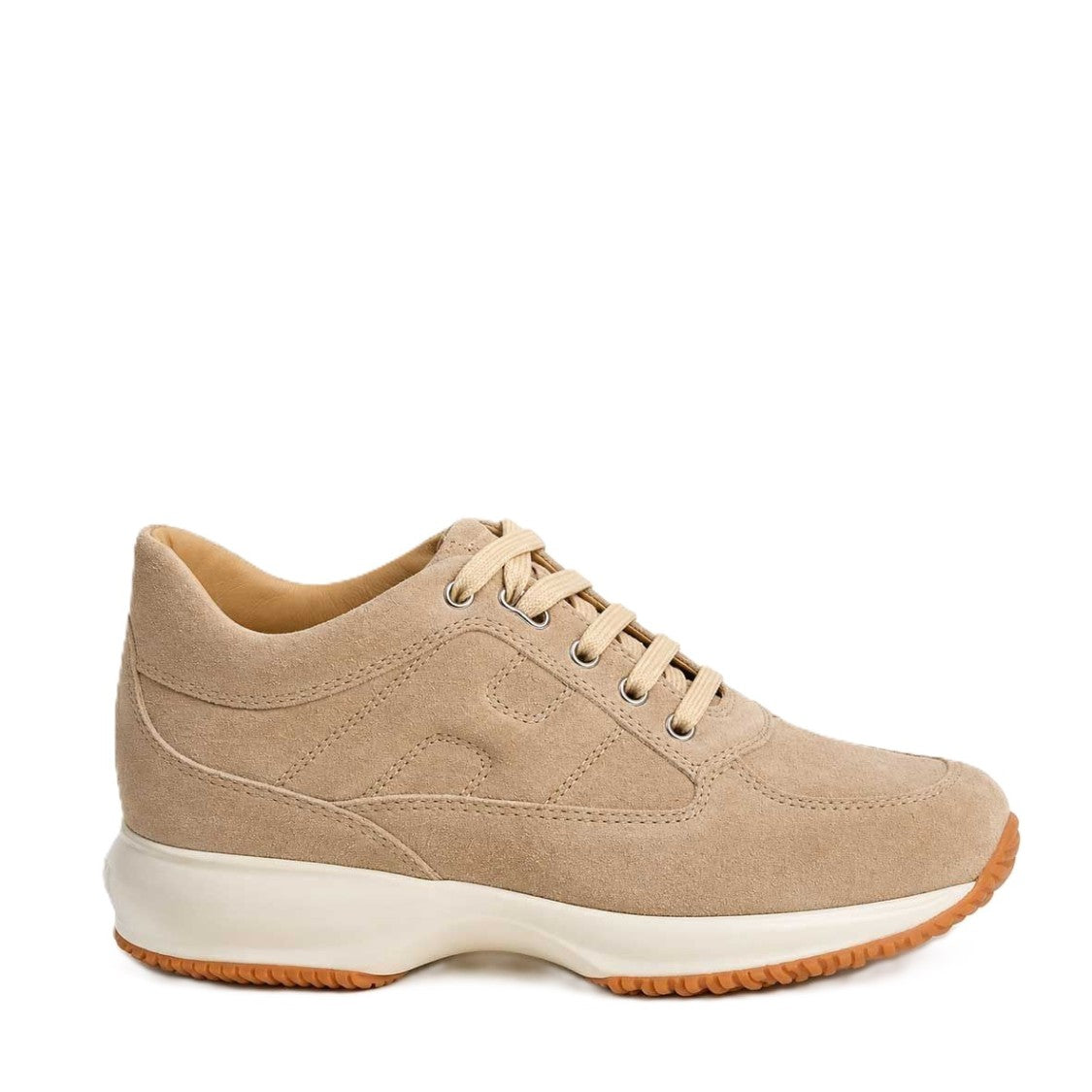 Hogan Beige Suede Tonal Laced Platform Sneakers