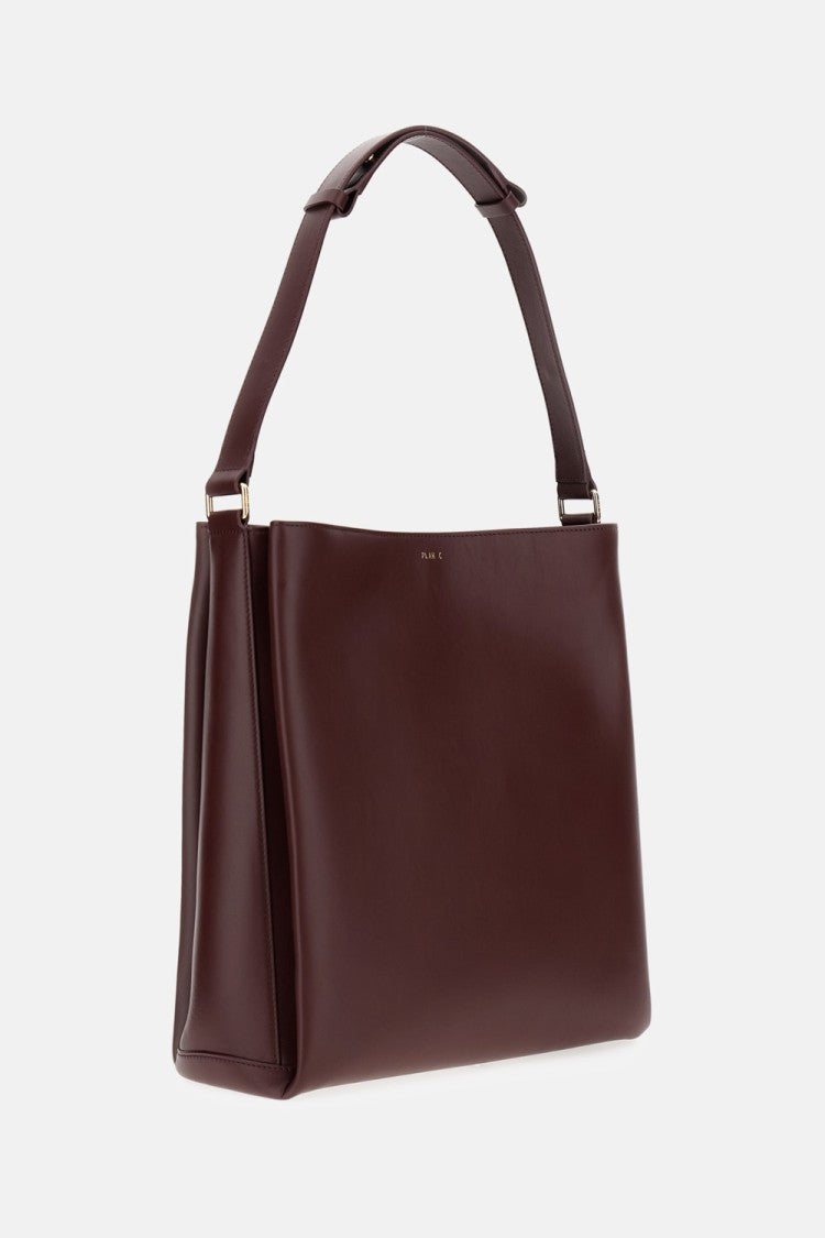 Plan C Bordeaux Leather Shopper Bag With Adjustable Handle