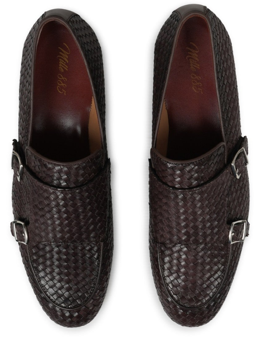 Mille885 Woven Leather Loafers With Double Silver Buckle Detail