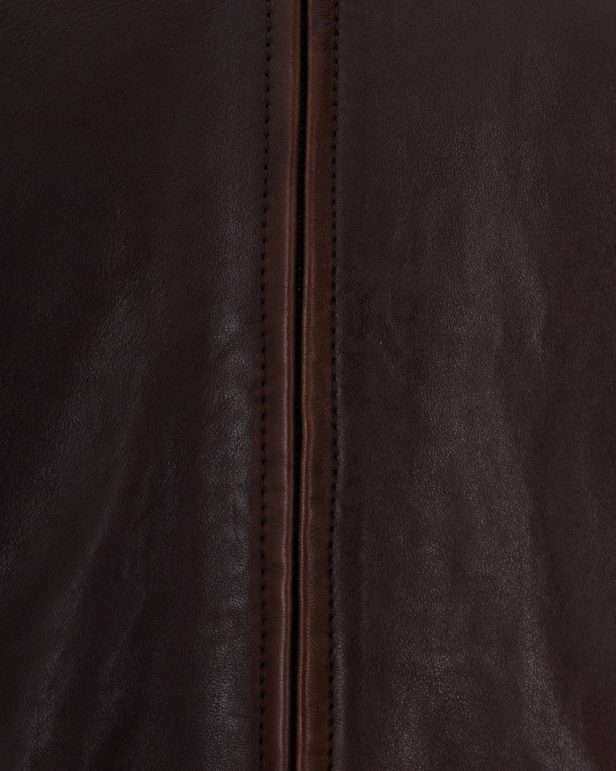 Max Mara Washed Finish Lamb Leather Shirt Collar Elasticized Bomber Jacket
