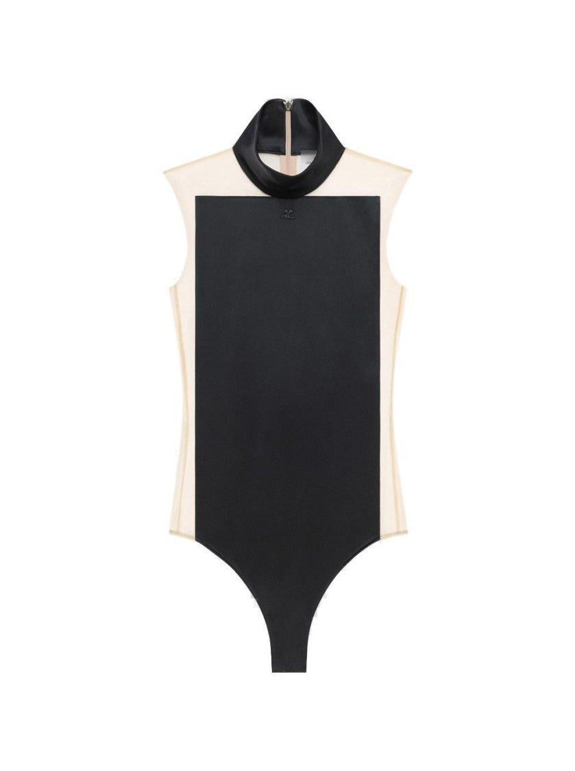 Courrèges Illusion Mockneck Bodysuit Sand And Black