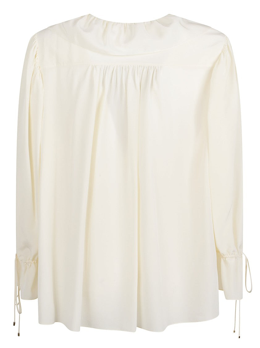 Chloé Silk Crêpe De Chine Blouse With Ruffled Neckline And Puffed Sleeves