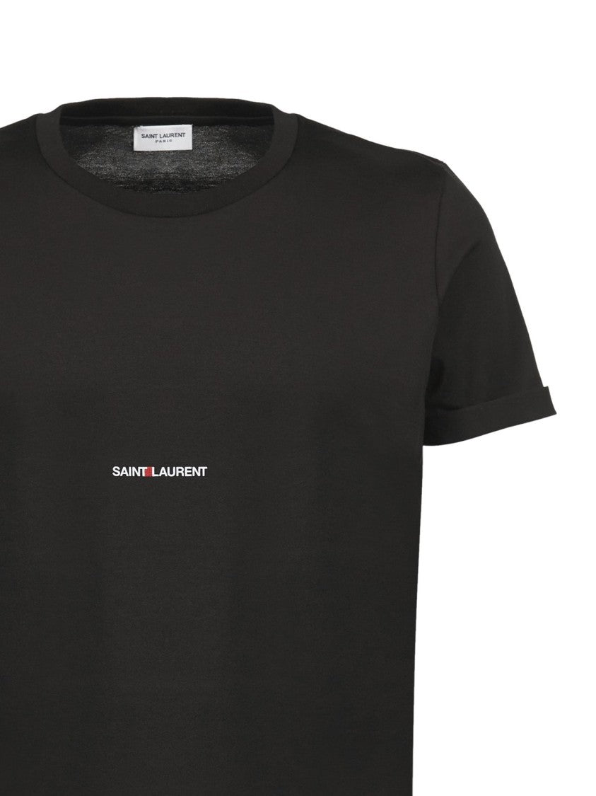 Saint Laurent Cropped Short-Sleeved T-Shirt With Centered Text Logo