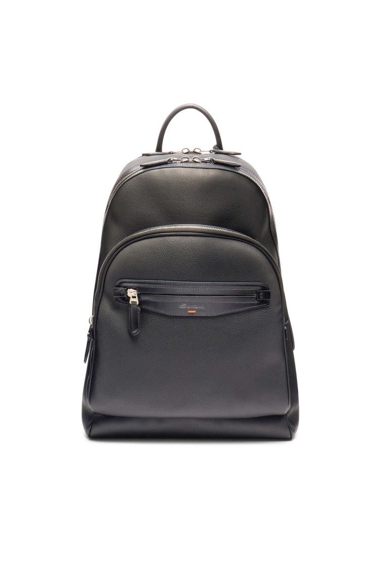 Santoni Grained Leather Backpack With Subtle Shaded Effect