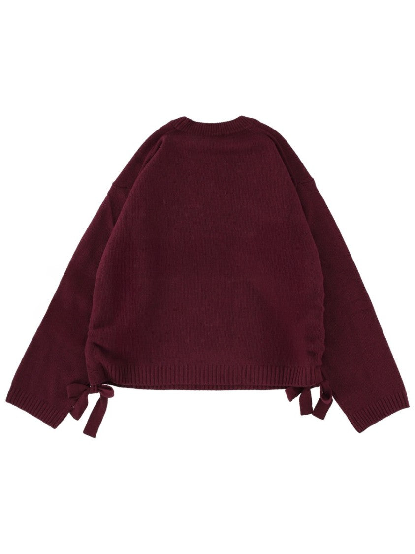 Ganni Burgundy Wool-Blend Oversized Side Tie Sweater