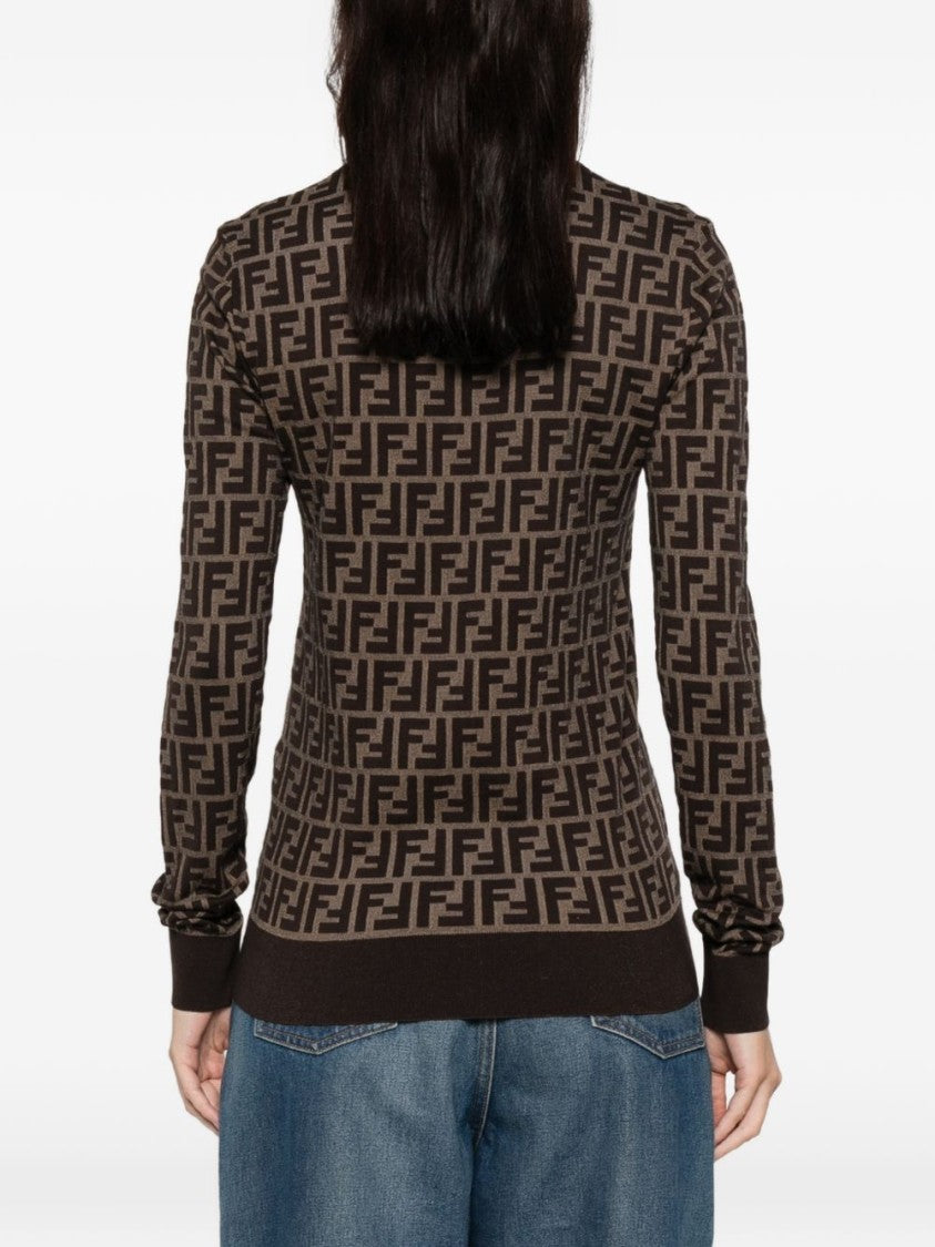 Fendi Multicolor Geometric Pattern Crew Neck Sweater