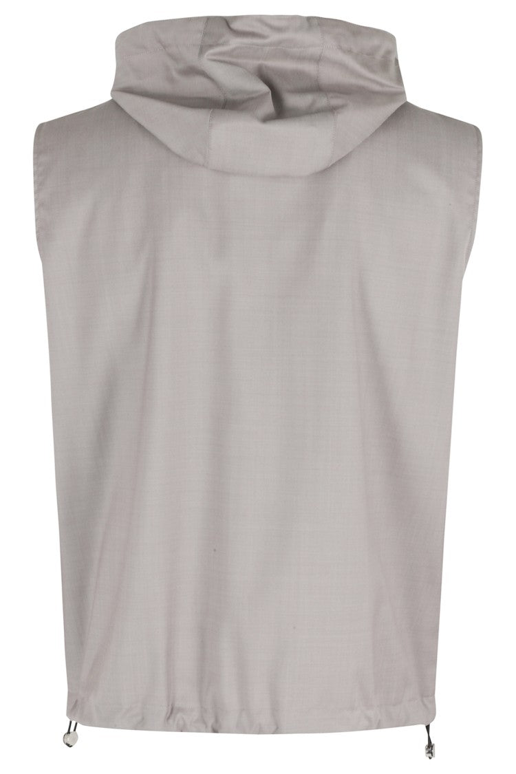 Montecore Ecru Reversible Hooded Zip-Buttons Wool Vest