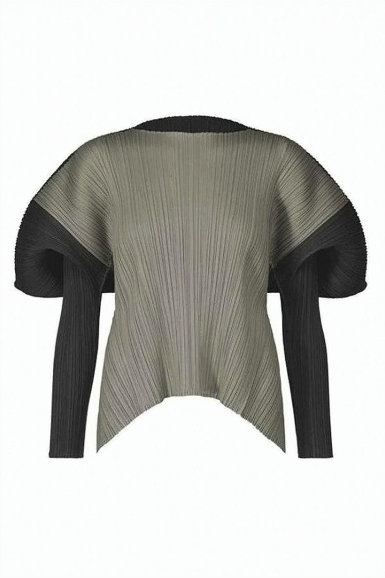 Pleats Please Structured Pleated Long-Sleeve Top In Muted Grey