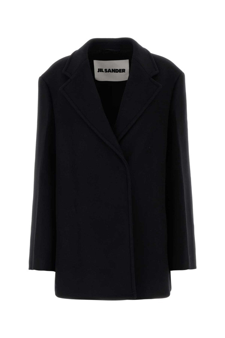 Jil Sander Boxy Black Wool Coat With Lapel Collar