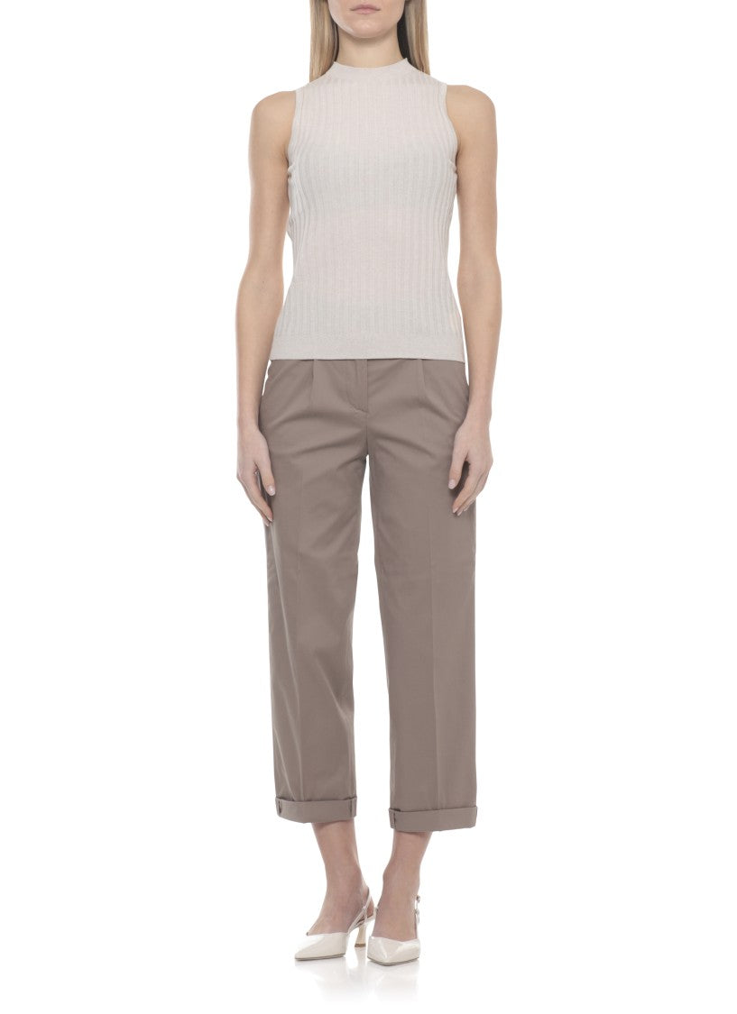Peserico Beige Ribbed Pattern Cotton Tank Top