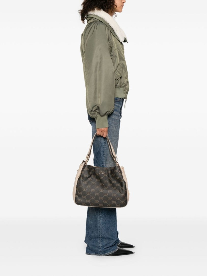 Liu Jo Textured Brown Shoulder Bag With Monogram Pattern