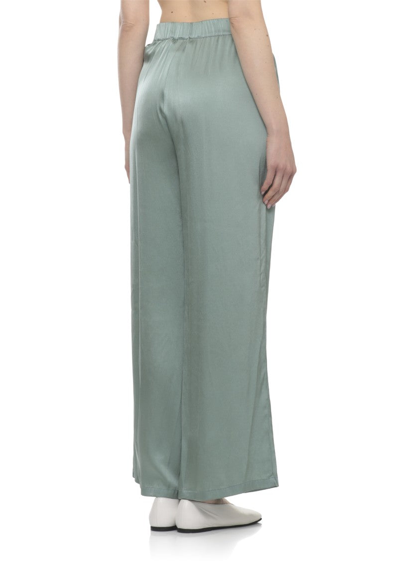 Kangra Green Silk Palazzo Wide-Leg Pants