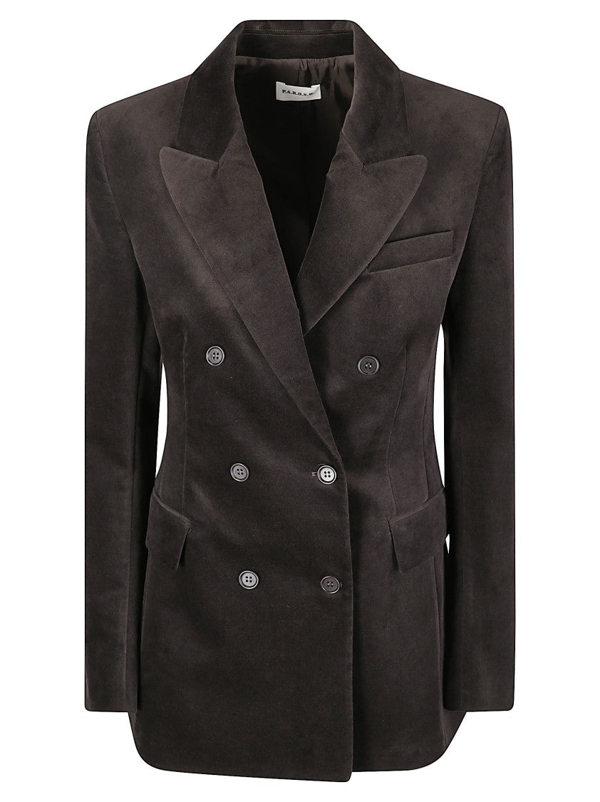 P.A.R.O.S.H. Double-Breasted Tailored Blazer With Gold Buttons