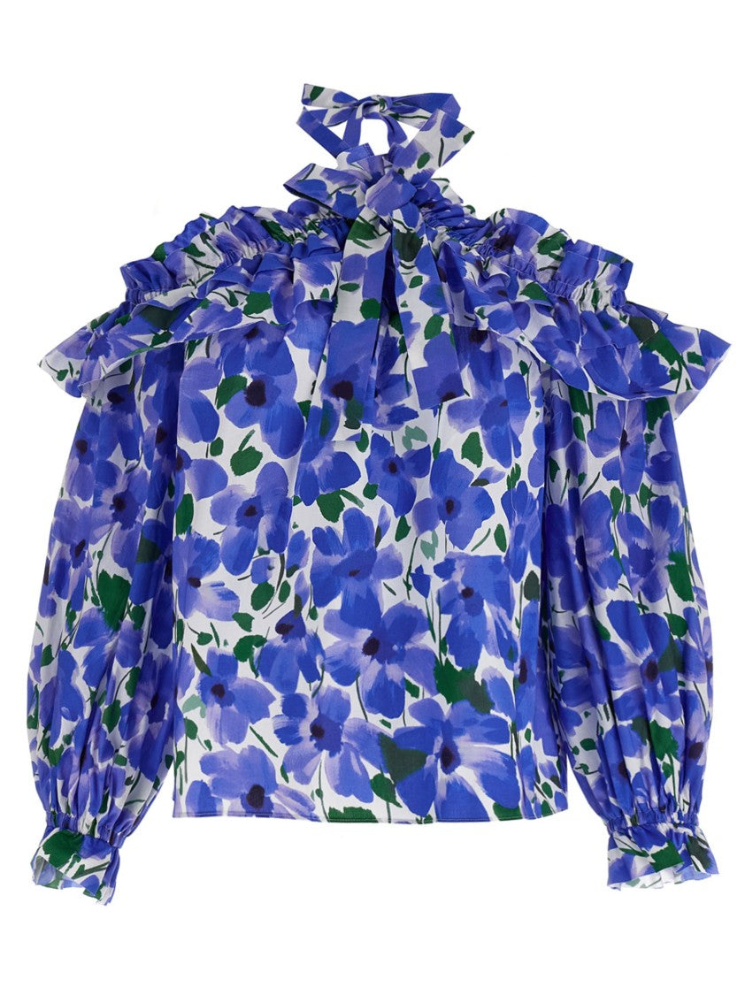 Carolina Herrera Floral-Print Off-The-Shoulder Top With 3D Ruffle Details