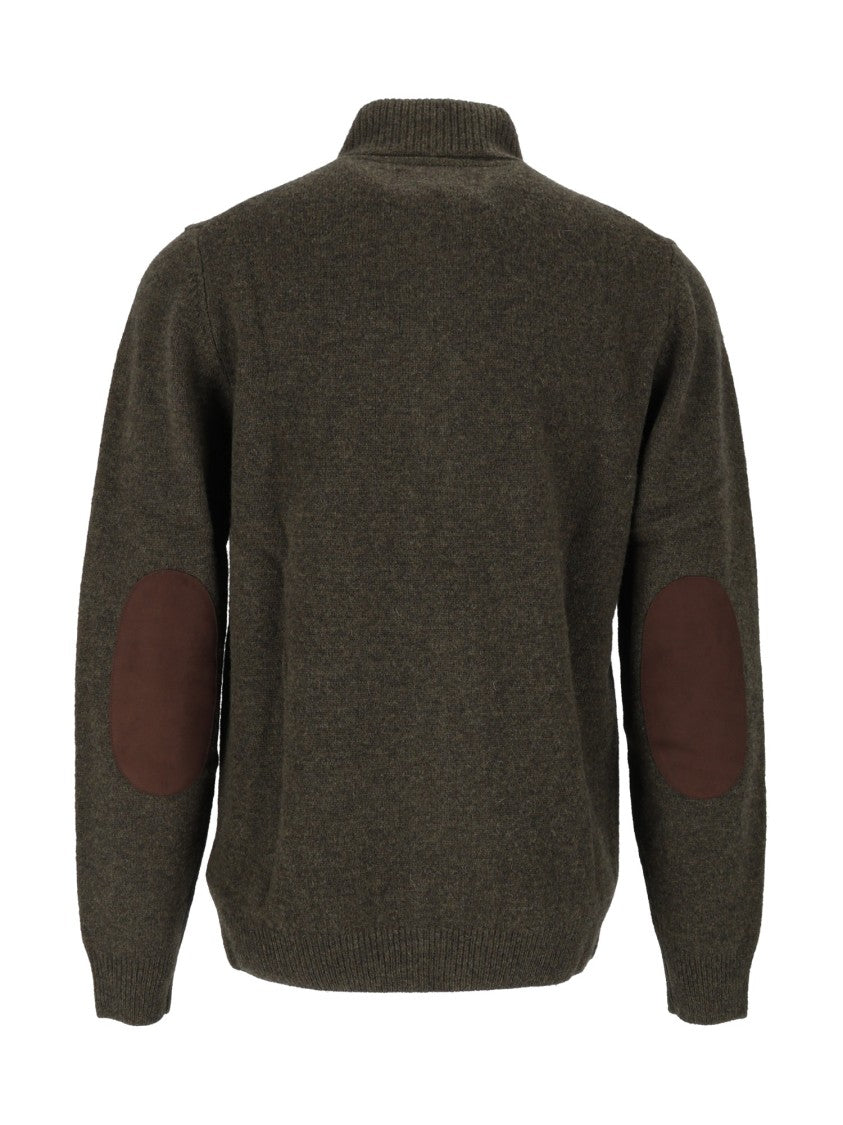 Barbour Wool Zip-Through Sweater With Ribbed Collar And Contrasting Patches