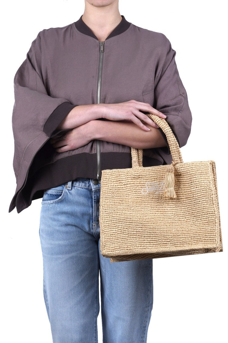 Mc2 Saint Barth Rectangular Woven Tote With Embroidered Detail