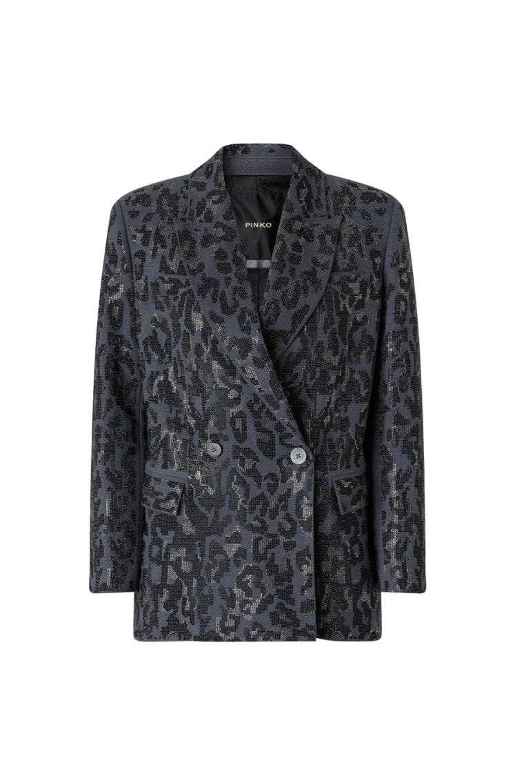 Pinko Grey Polyester-Viscose Blend Leopard Jacquard Blazer