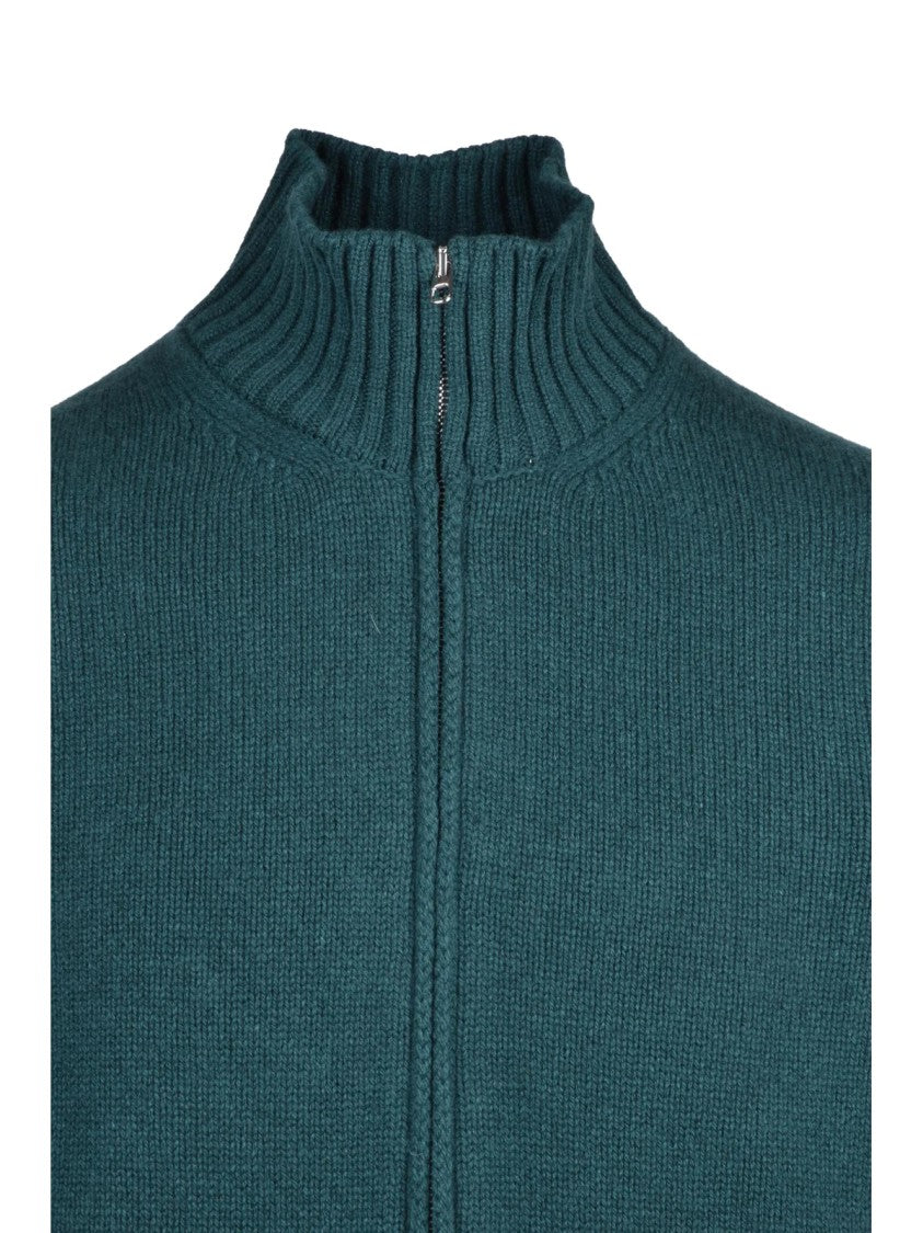 Luigi Gentile Green Mohair-Cashmere Zip Cardigan