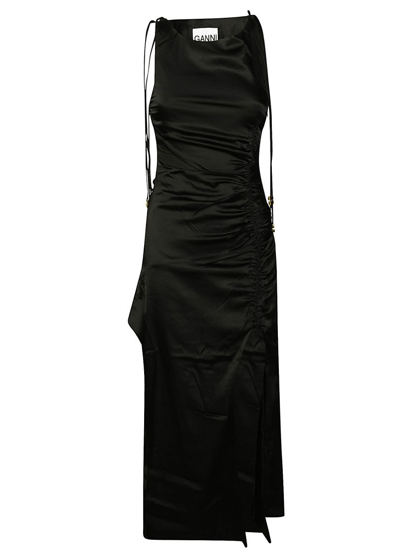 Ganni Black Maxi Dress With Side Slit