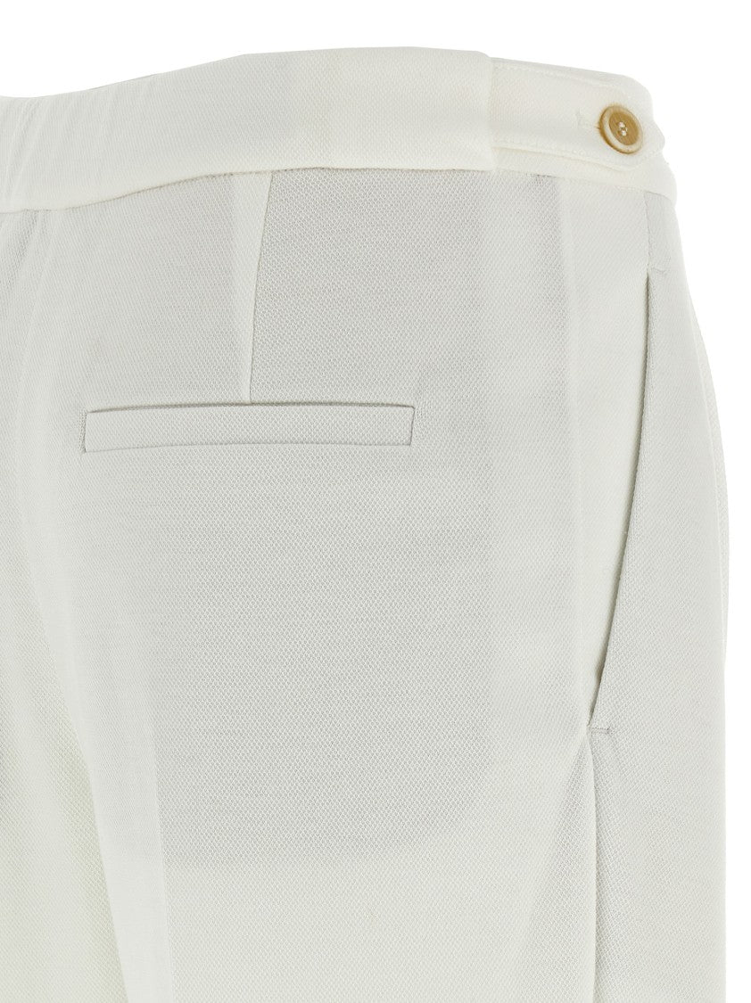 Brunello Cucinelli High-Waisted Cotton Piqué Pants With Front Pleats