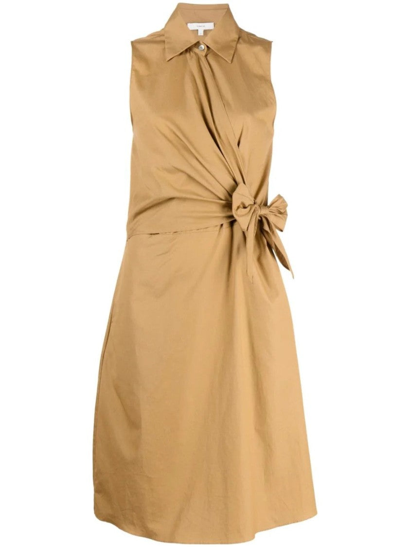 Vince Sleeveless Brown Wrap Shirt Maxi Dress With Side Tie Detail