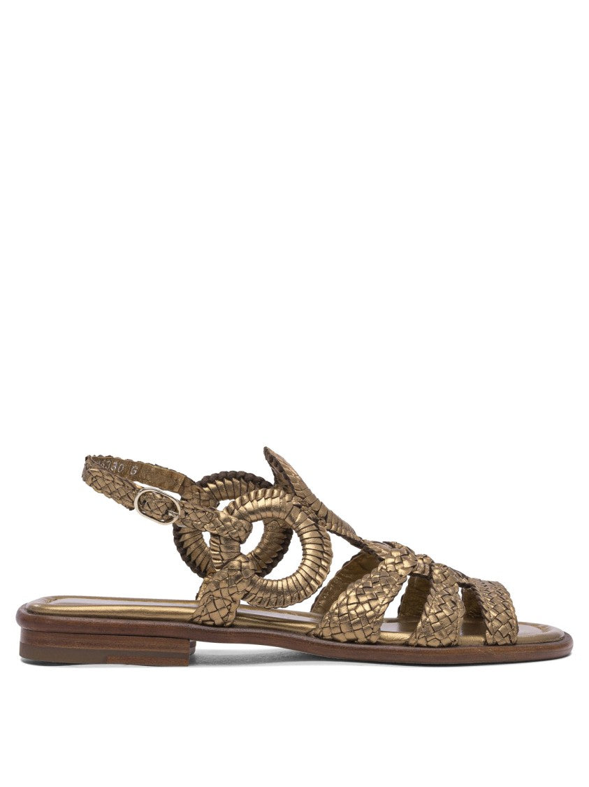 Pons Quintana Braided Bronze Sandals With Circular Accents