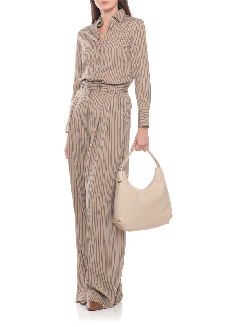 Coccinelle Beige Pebbled Leather Shoulder Bag With Adjustable Strap
