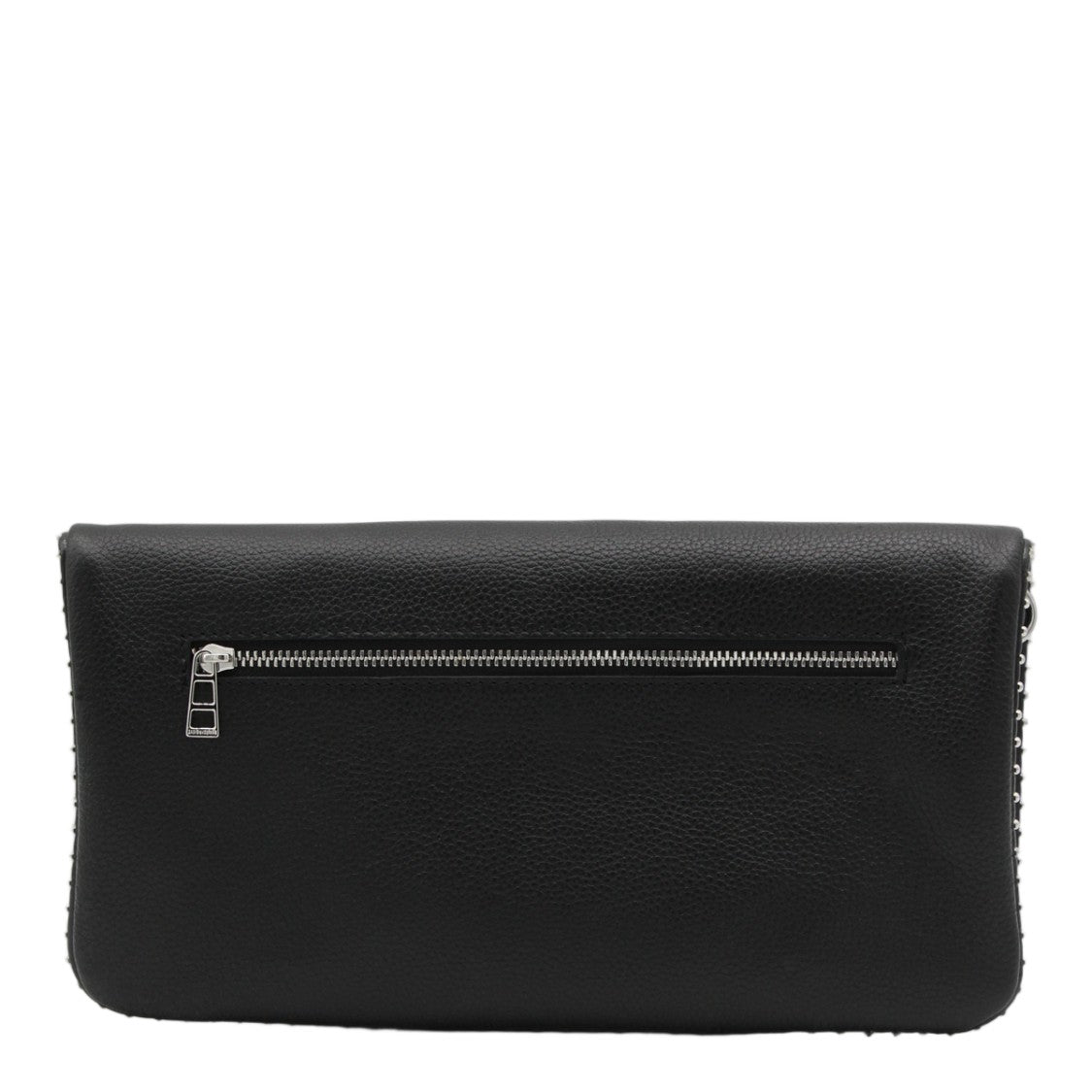 Zadig & Voltaire Textured Black Flap Bag With Metallic Wing Emblem