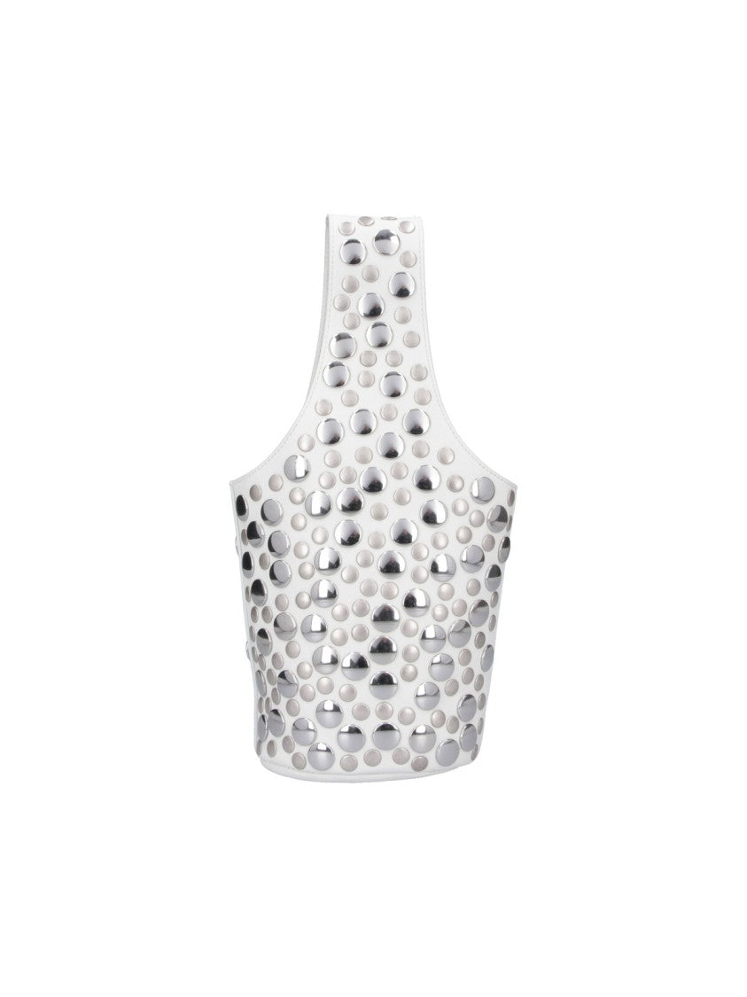 Khaite White Livia Small Studs Leather Tote