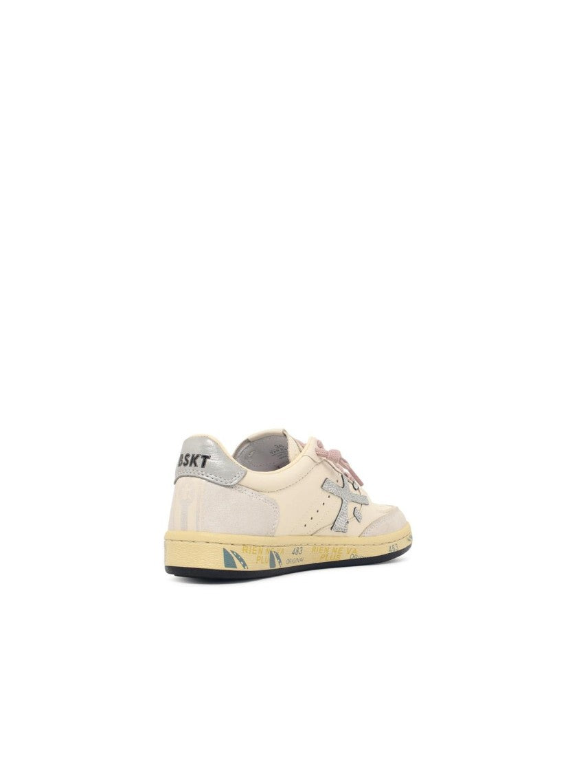 Premiata Ivory White Leather Sneakers With Glitter Side Insert And Logo Detail