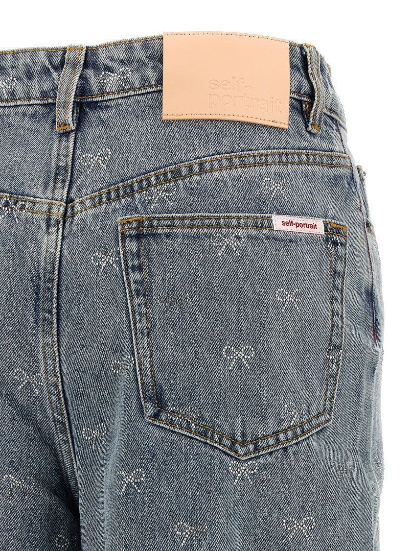 Self-Portrait Light Blue Diamante Bow' Jeans