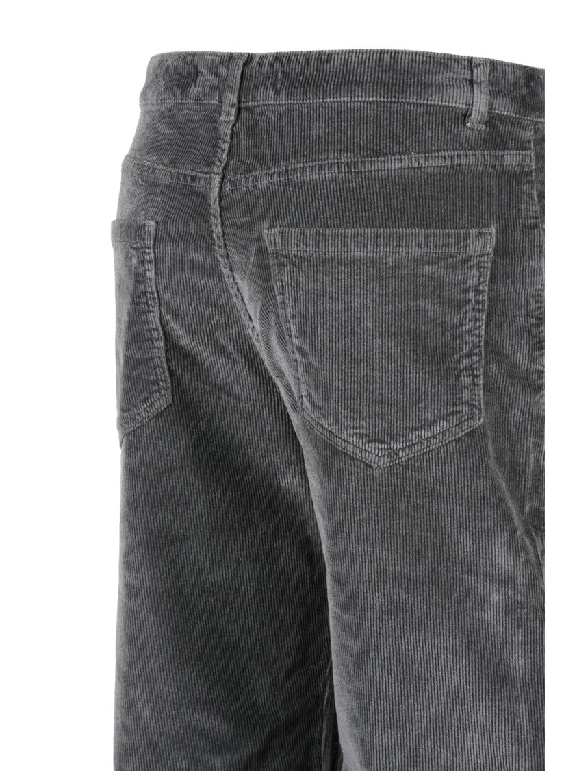 19.70 Nineteen Seventy Grey Corduroy Cotton-Blend Straight-Leg Pants