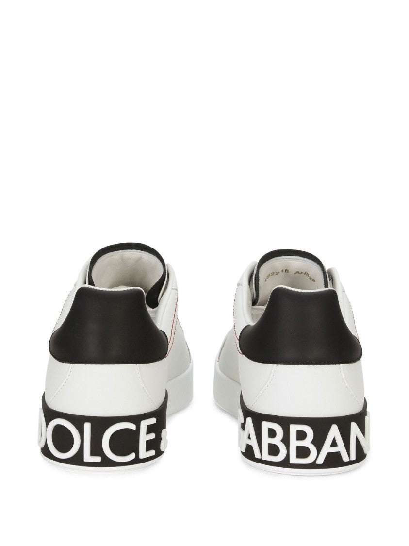 Dolce & Gabbana White Calf Leather Sneakers With Logo Patch And Round Toe
