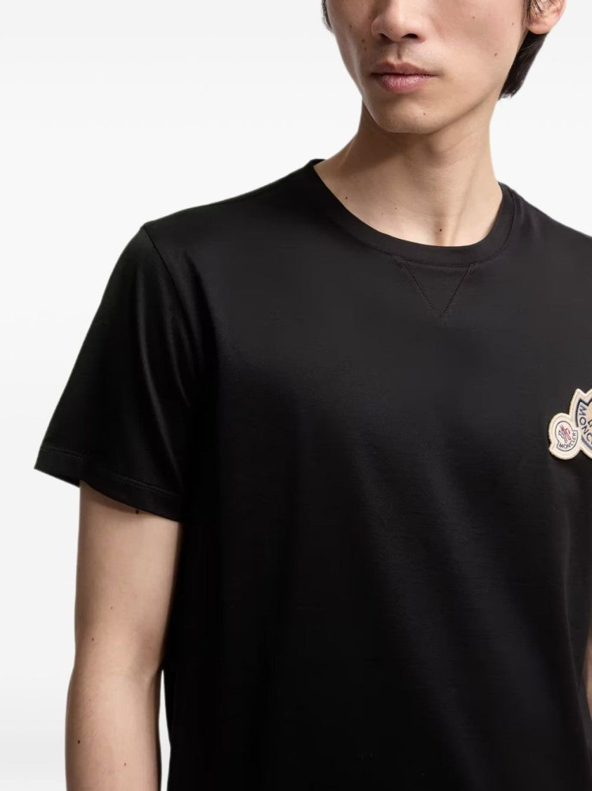Moncler Minimalistic Black Cotton T-Shirt With Embroidered Logo