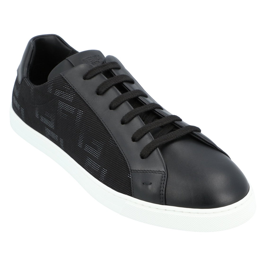 Fendi Textured Black Fabric Sneakers With Leather Accents