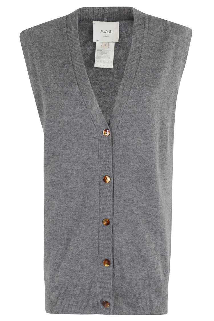 Alysi V-Neck Knit Vest With Central Button Closure