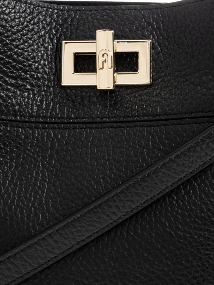 Furla Structured Pebbled Leather Gold-Closure Handbag
